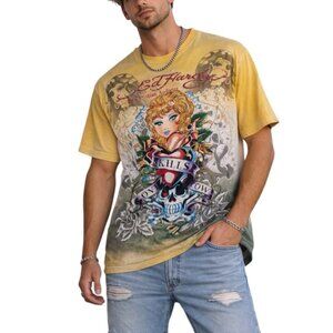 Ed Hardy Vintage Y2K Rhinestone Tattoo Graphic Tee Mens Size Large